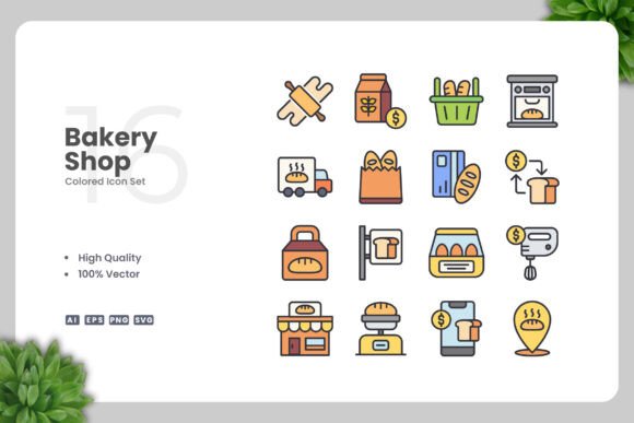 Bakery Shop Color Icons – Clean Graphics for Modern Content
