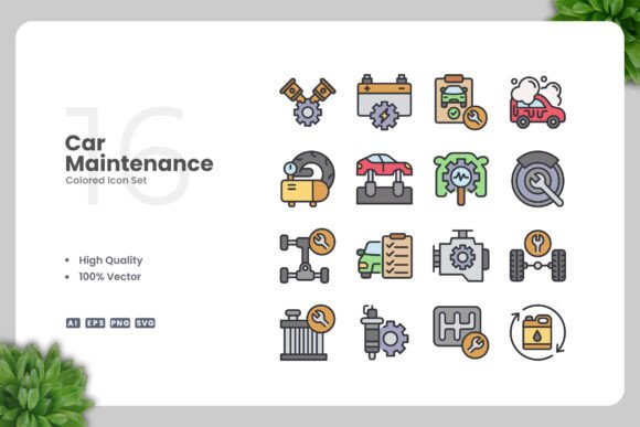 Car Maintenance Color Icons Graphics