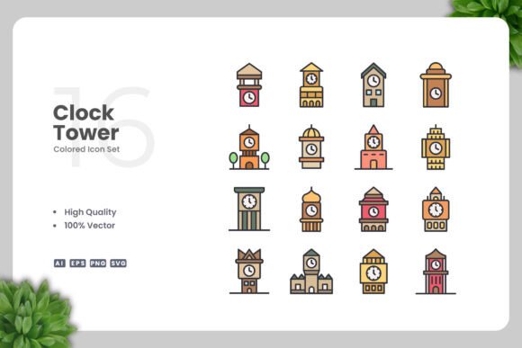 Clock Tower Color Icons Graphics