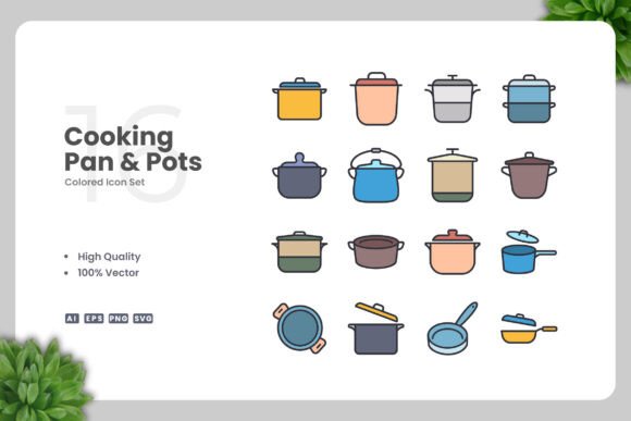Cooking Pan and Pots Color Icons Graphics