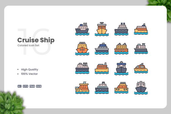 Cruise Ship Color Icons Graphics