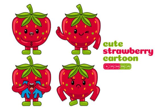 Cute Strawberry Mascot Vector Pack 03 Graphics