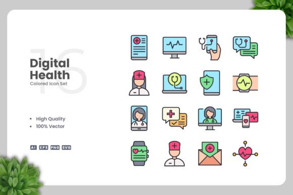 Digital Health Colored Icons Graphics