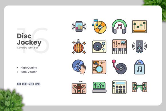 Disc Jockey Colored Icons Graphics