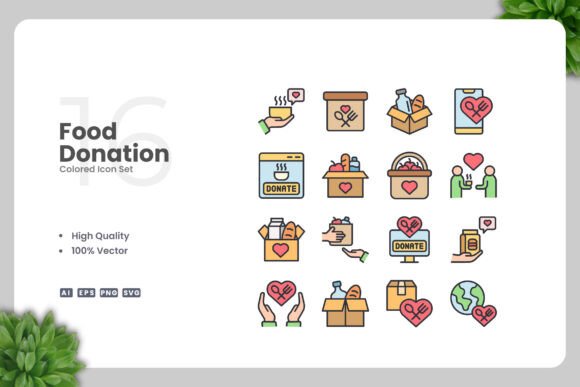 Food Donation Color Icons Graphics