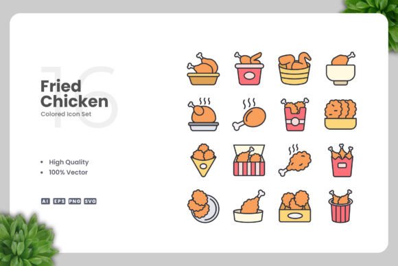 Fried Chicken Color Icons Graphics