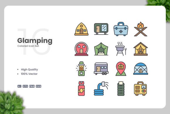 Glamping Colored Icons for Modern Design