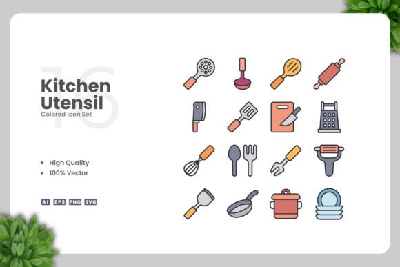 Kitchen Utensil Colored Icons Graphics