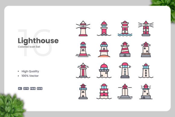 Lighthouse Colored Icon Graphics