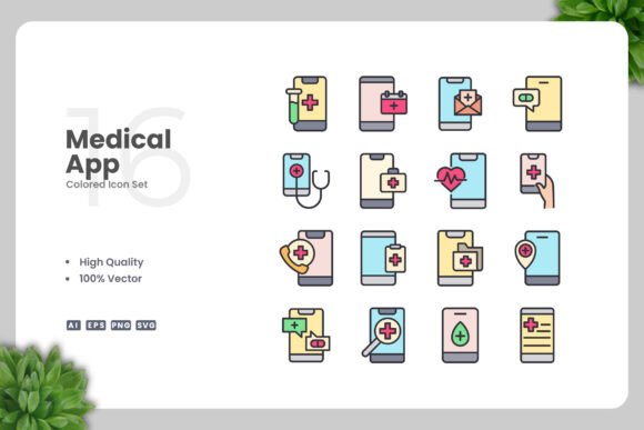 Medical App Colored Icons Graphics