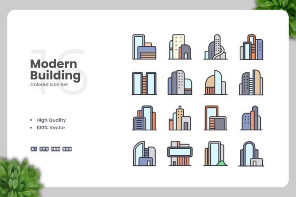 Modern Building Colored Icons Graphics