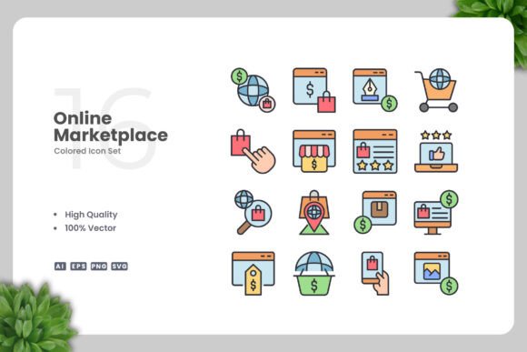 Online Marketplace Colored Icons
