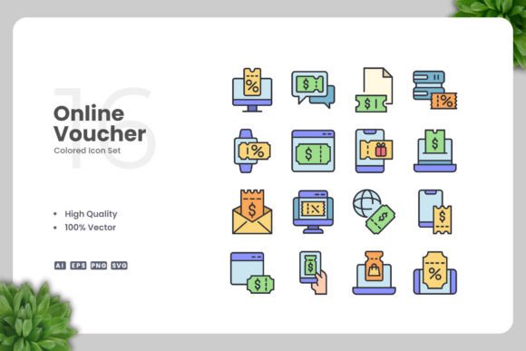 Online Voucher Colored Icons Graphics