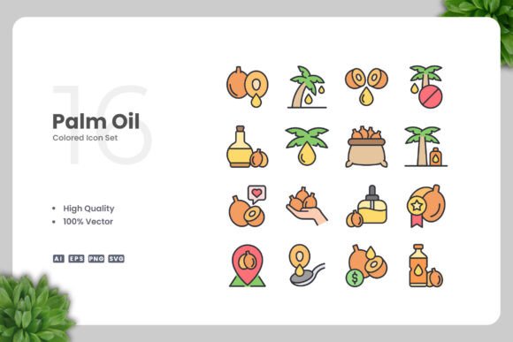 Palm Oil Colored Icons