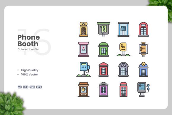 Phone Booth Colored Icons Graphics