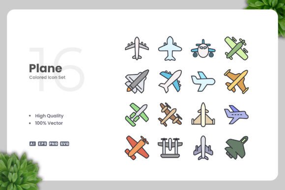 Plane Colored Icons Graphics