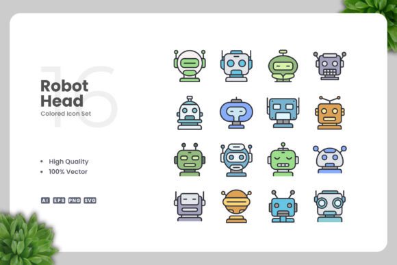 Robot Head Colored Icons