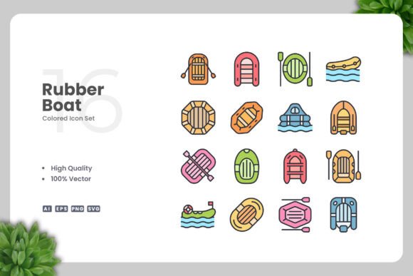 Rubber Boat Colored Icons for Modern Branding
