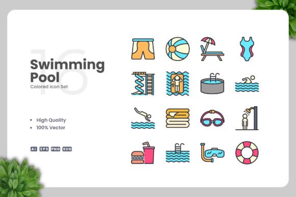 Swimming Pool Color Icons for Modern Graphics